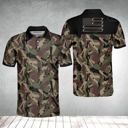 Men Golf Polo Shirt - Golf Camouflage Pattern Golf Polo Shirt, Military Golfing Polo Shirt, Camo Golf Shirt