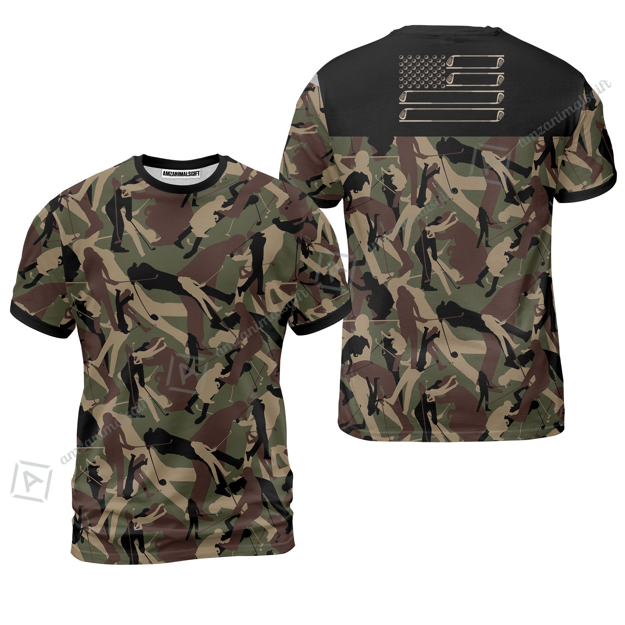 Golf T-Shirt - Golf Camouflage Pattern Golf T-Shirt, Military Golfing T-Shirt, Camo Golf Shirt
