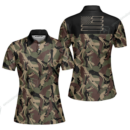 Men Golf Polo Shirt - Golf Camouflage Pattern Golf Polo Shirt, Military Golfing Polo Shirt, Camo Golf Shirt