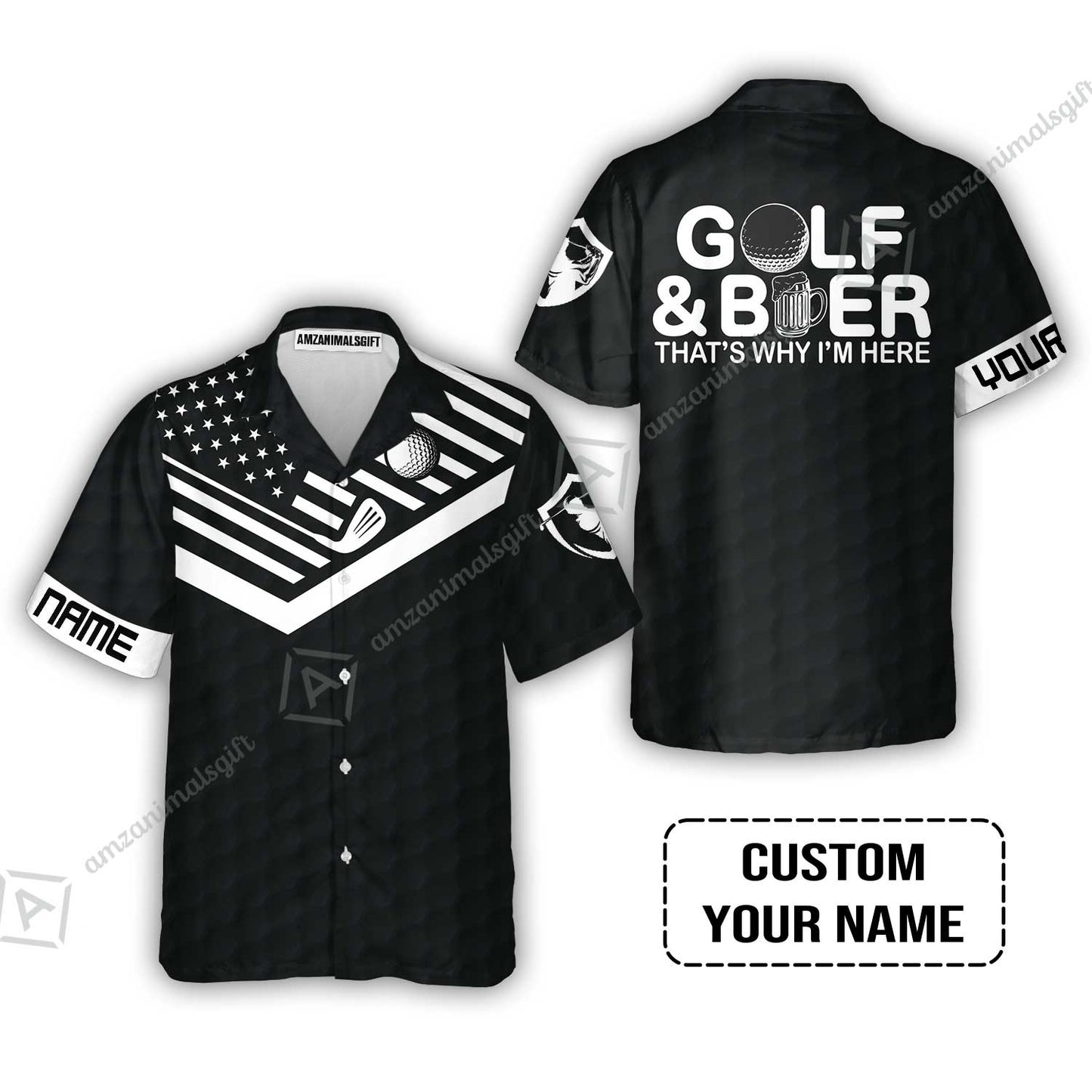 Golf Long Polo Shirt - Personalized American Flag Golf Polo Shirt, Golf And Beer That's Why I'm Here Custom Polo Shirt