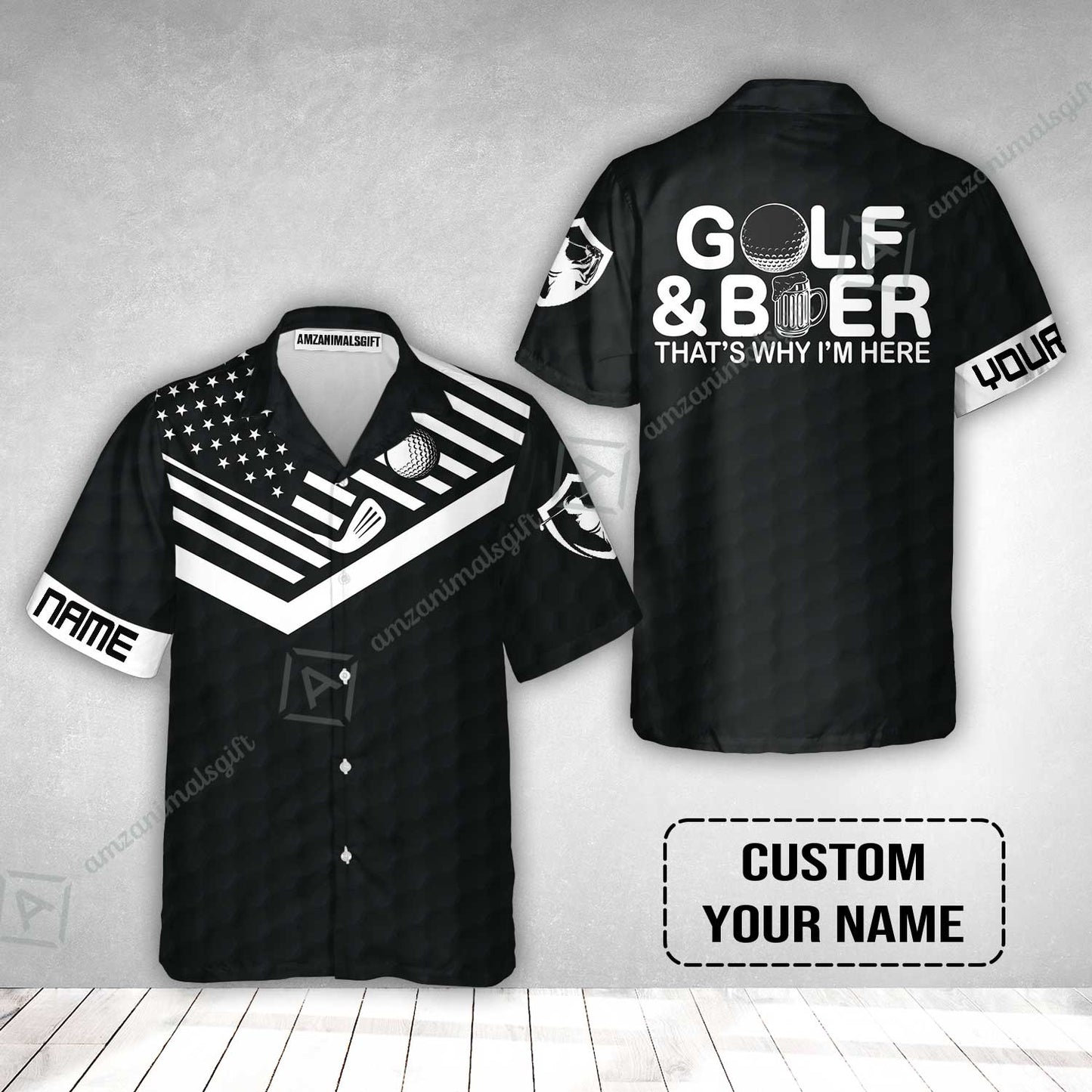 Golf Hawaiian Shirt - Personalized American Flag Golf Hawaiian Shirt, Golf And Beer That's Why I'm Here Custom Shirt