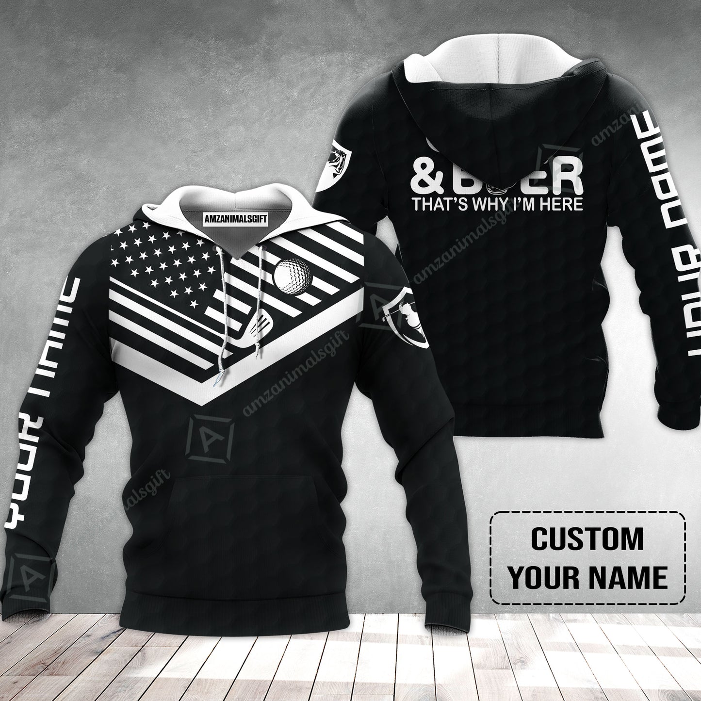 Golf Hoodie - Personalized American Flag Golf Hoodie, Golf And Beer That's Why I'm Here Custom Shirt