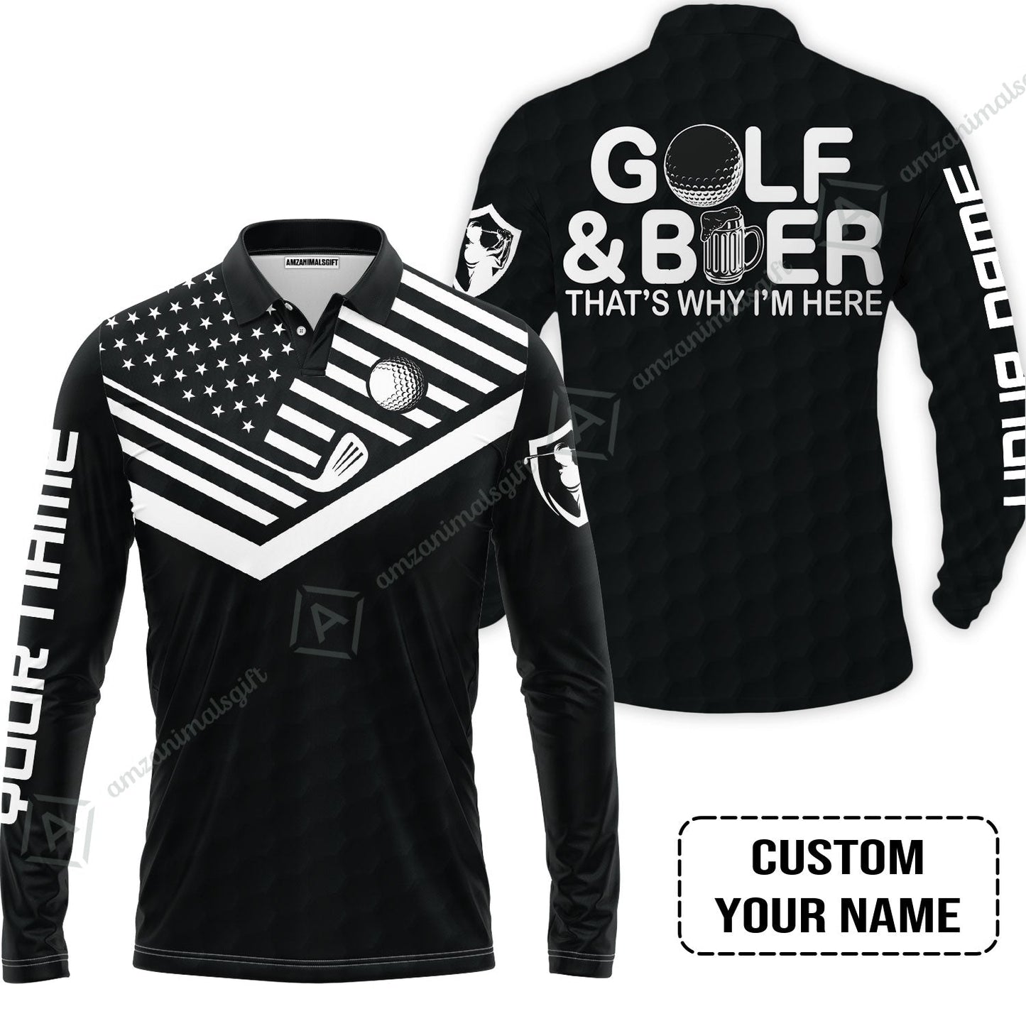 Golf Hoodie - Personalized American Flag Golf Hoodie, Golf And Beer That's Why I'm Here Custom Shirt