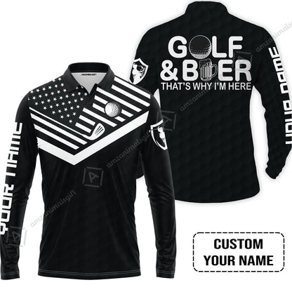 Golf Hoodie - Personalized American Flag Golf Hoodie, Golf And Beer That's Why I'm Here Custom Shirt
