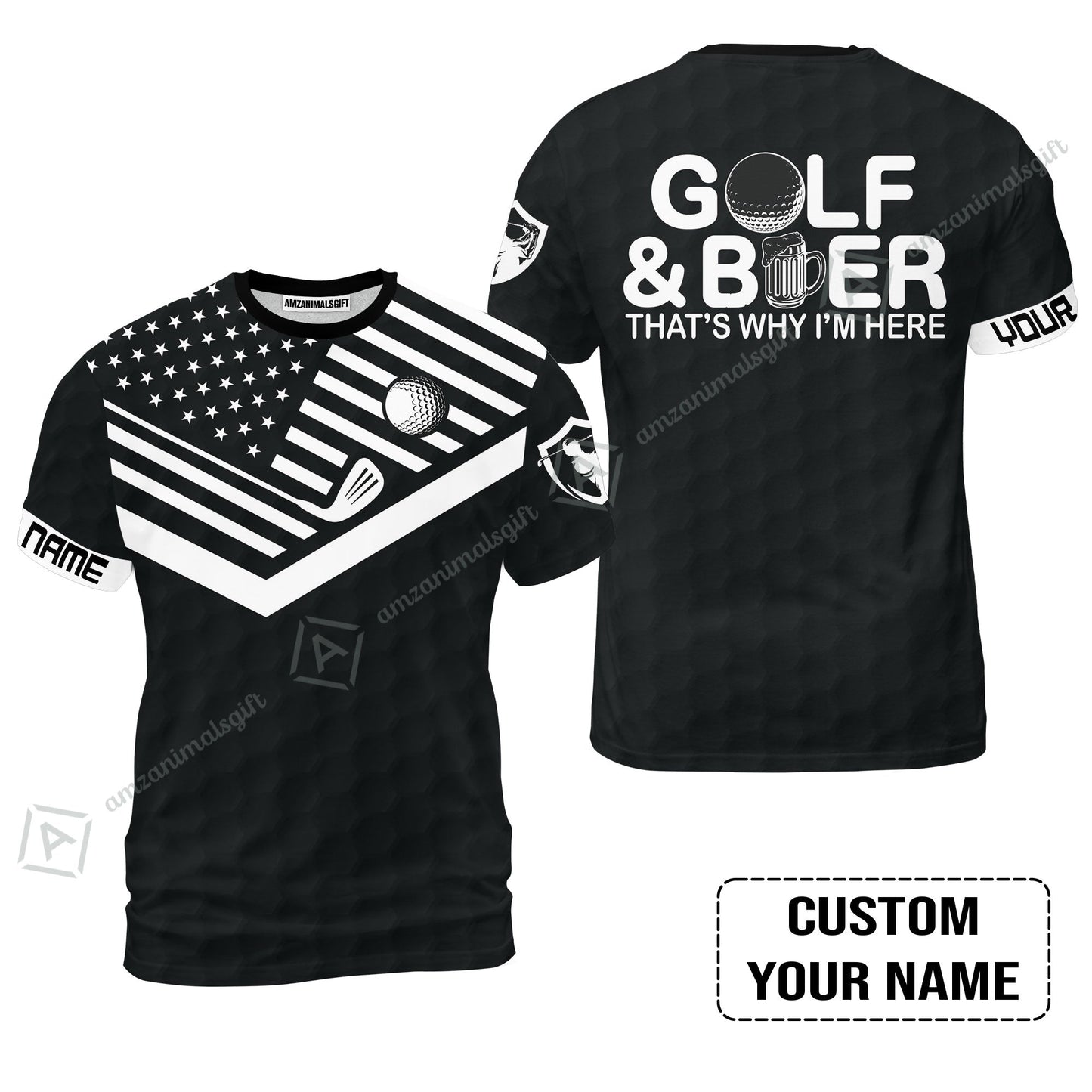 Golf Hawaiian Shirt - Personalized American Flag Golf Hawaiian Shirt, Golf And Beer That's Why I'm Here Custom Shirt
