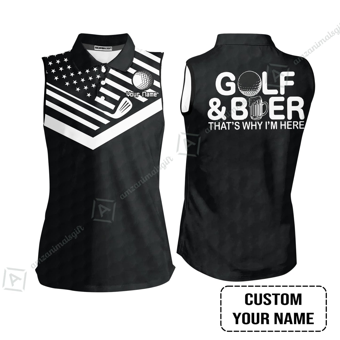 Golf Hawaiian Shirt - Personalized American Flag Golf Hawaiian Shirt, Golf And Beer That's Why I'm Here Custom Shirt