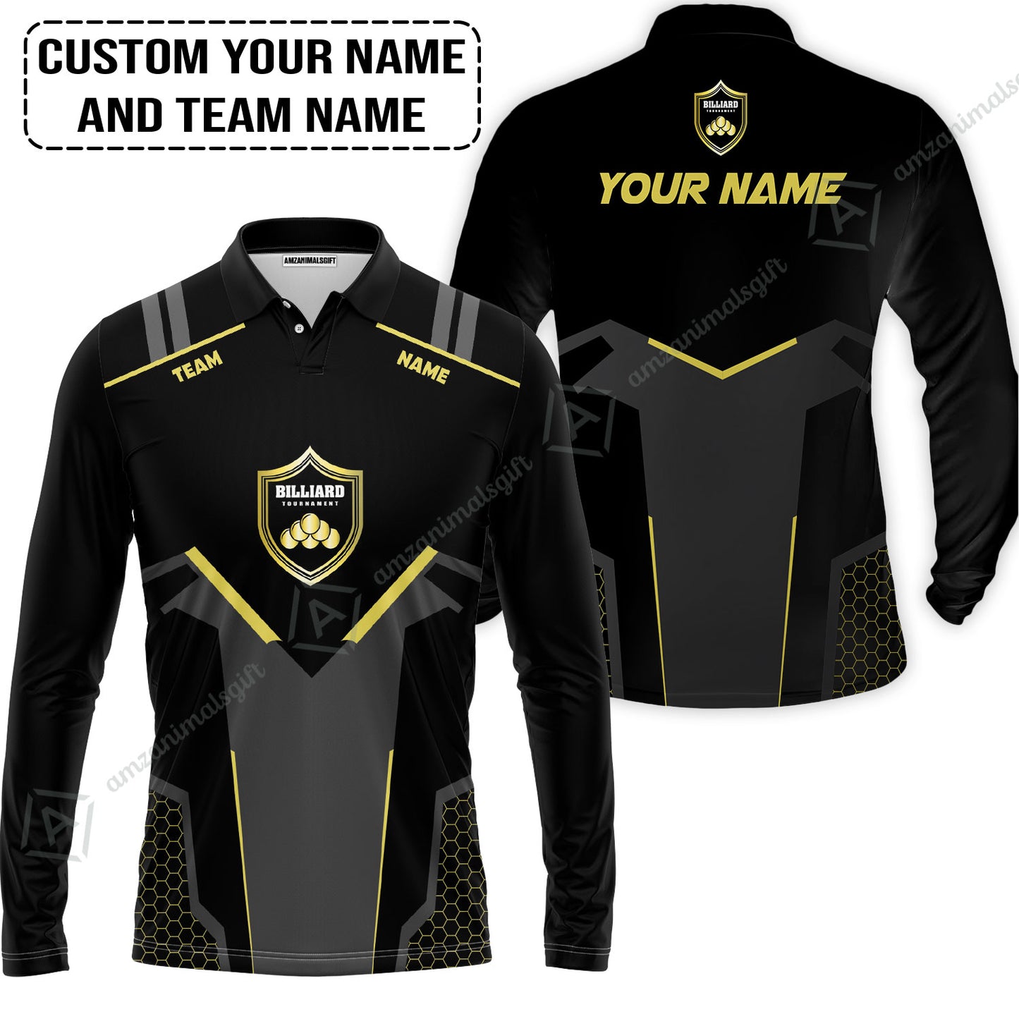 Personalized Billiards Men Polo Shirt, Golden Team Billiards Team Custom Shirt For Men