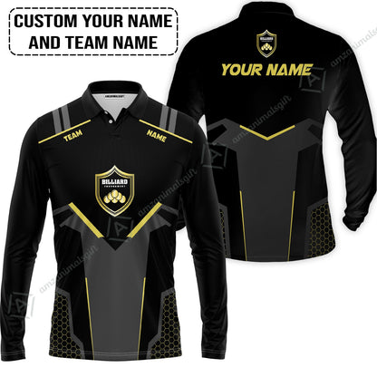Personalized Billiards Long Polo Shirt, Golden Team Billiards Team Custom Shirt For Men