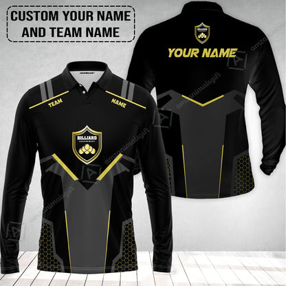 Personalized Billiards Long Polo Shirt, Golden Team Billiards Team Custom Shirt For Men