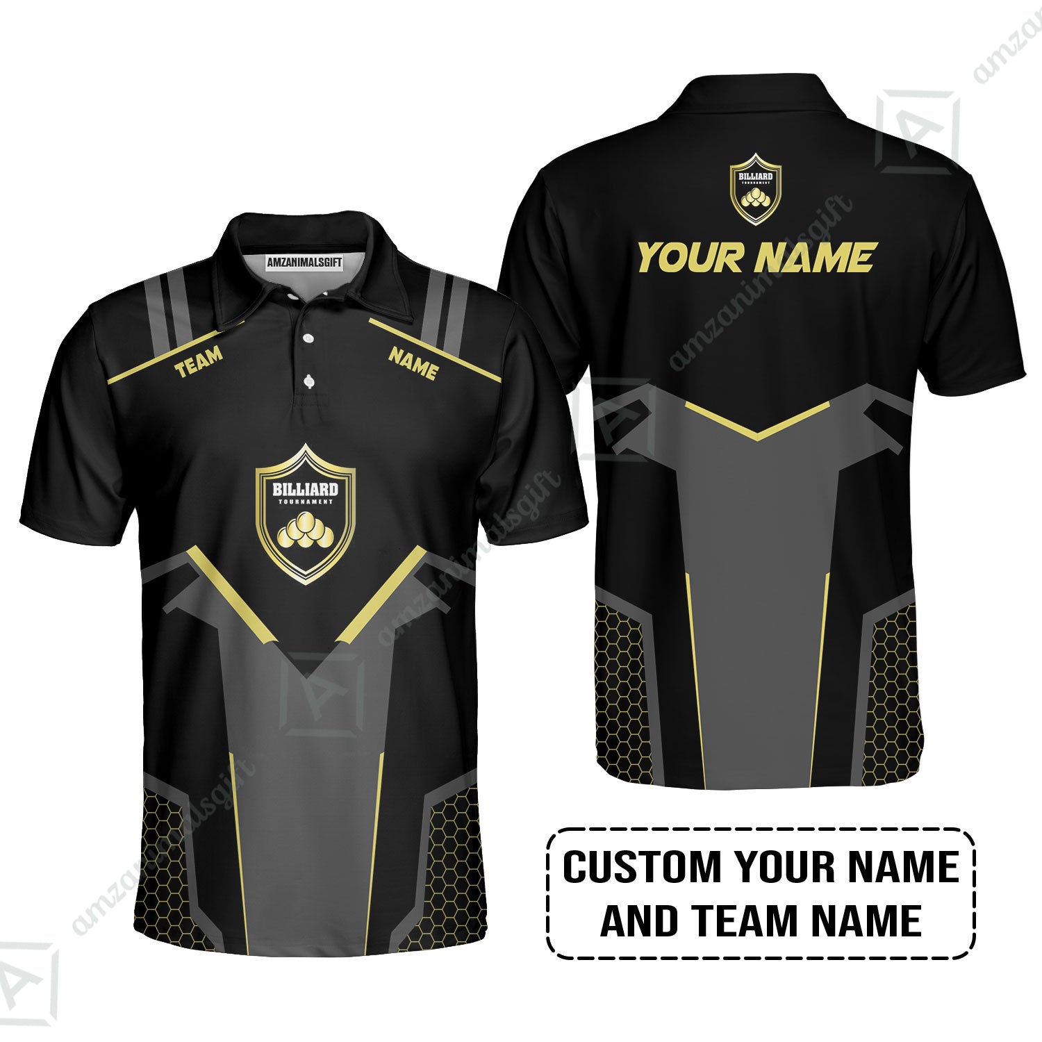 Personalized Billiards Men Polo Shirt, Golden Team Billiards Team Custom Shirt For Men