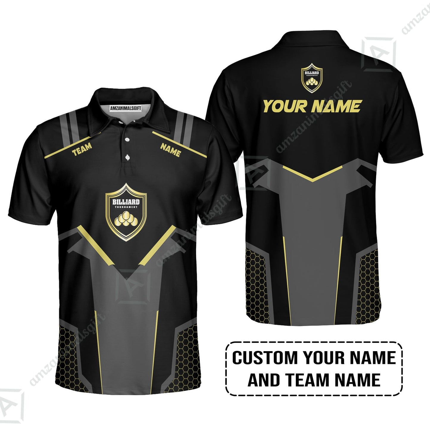 Personalized Billiards Long Polo Shirt, Golden Team Billiards Team Custom Shirt For Men
