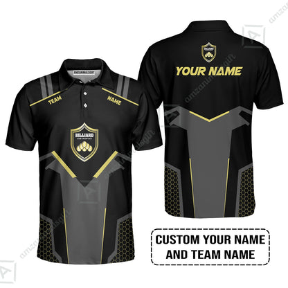Personalized Billiards Long Polo Shirt, Golden Team Billiards Team Custom Shirt For Men
