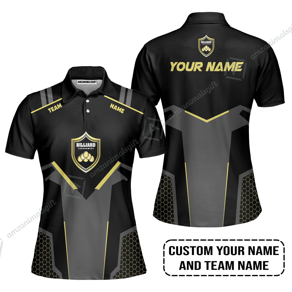 Personalized Billiards Long Polo Shirt, Golden Team Billiards Team Custom Shirt For Men