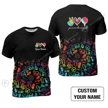 Golf Long Sleeve Men Polo Shirt Custom Name, Watercolor Peace Love Golf Golf Icon Personalized Polo Shirt