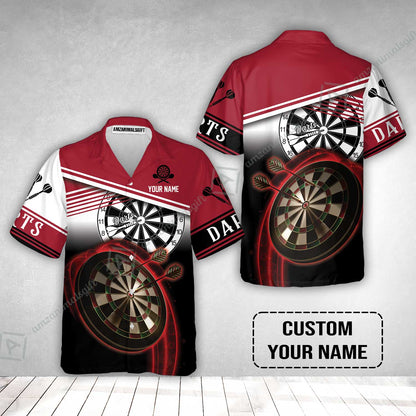 Personalised Darts Hawaiian Shirt, Darts Red Black & White Background Custom Name Hawaiian Shirt