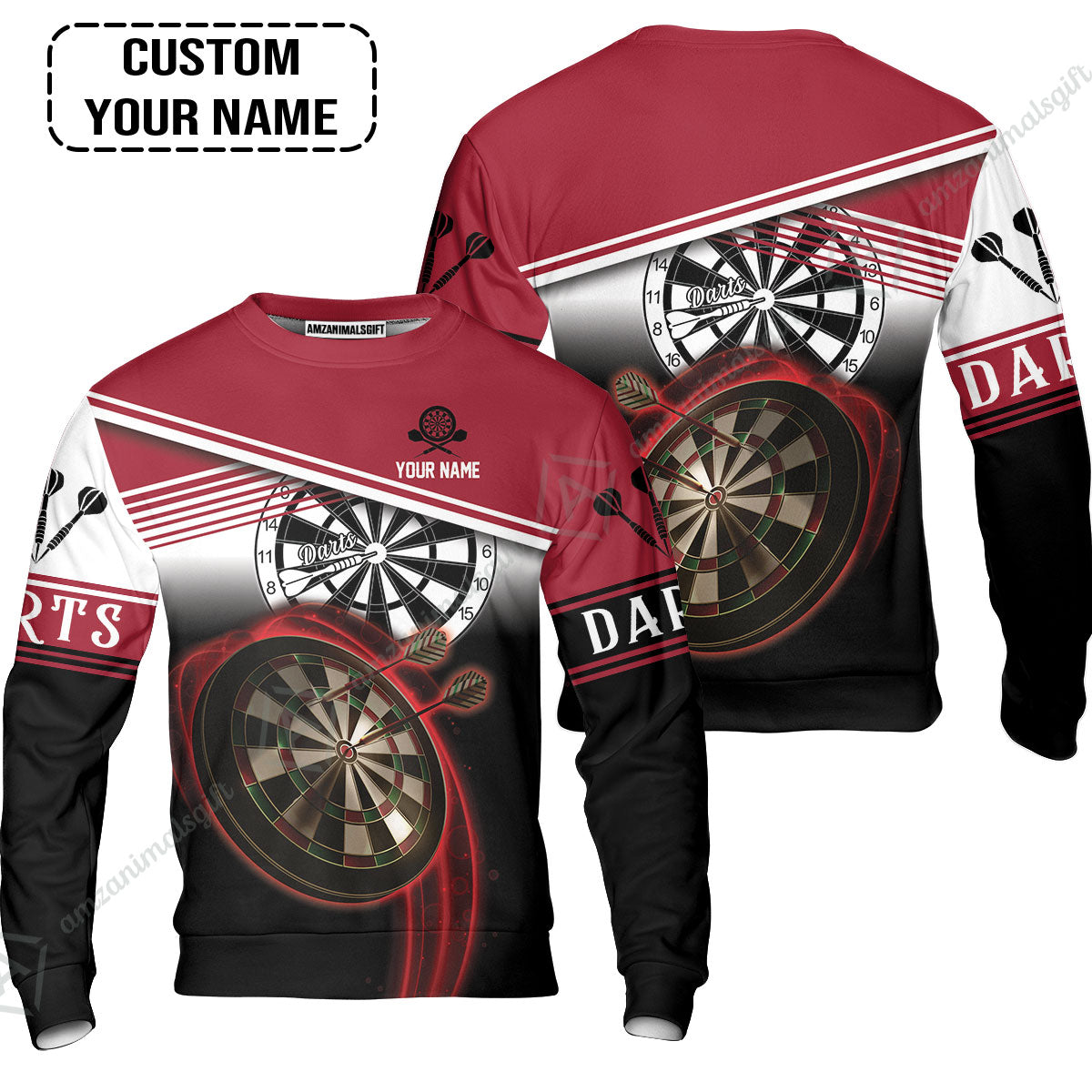Personalised Darts Hawaiian Shirt, Darts Red Black & White Background Custom Name Hawaiian Shirt