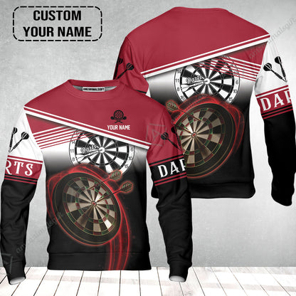 Personalised Darts Sweatshirt, Darts Red Black & White Background Custom Name Sweatshirt