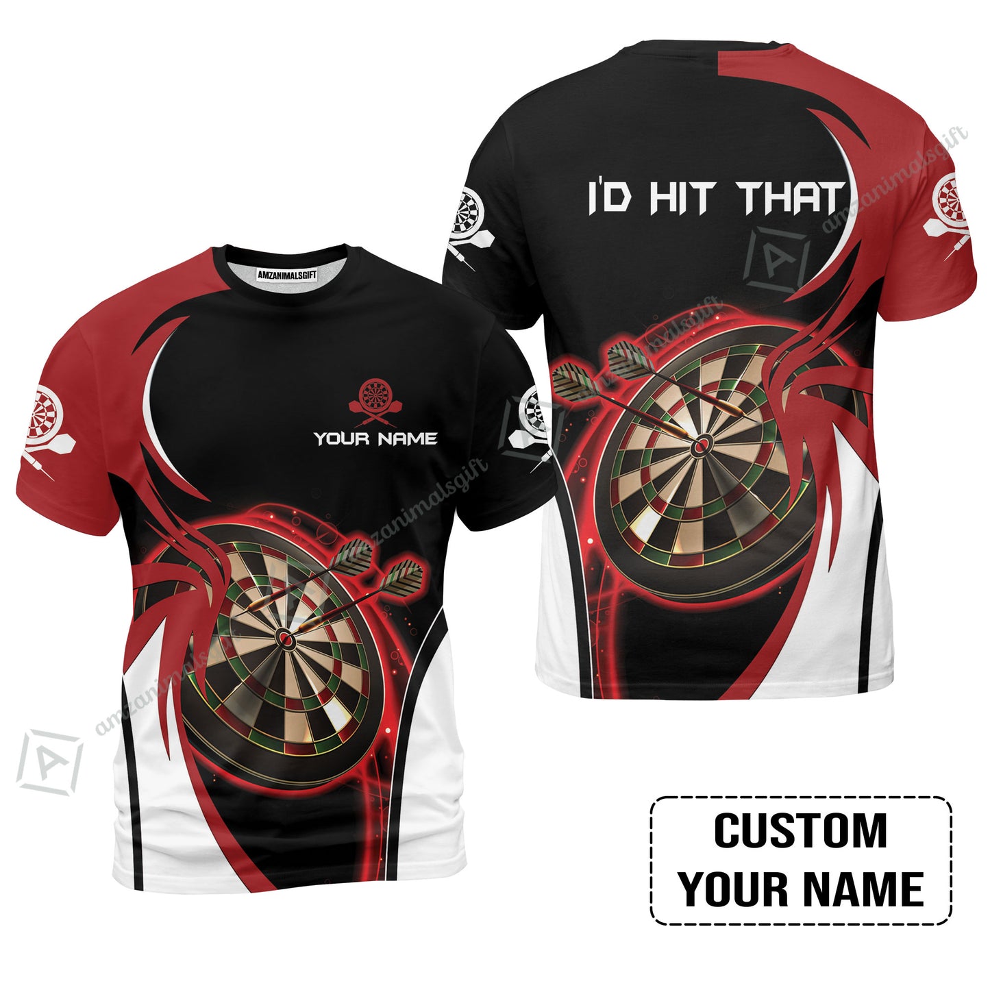 Personalised Darts Men Polo Shirts, I'D Hit That Darts Red Black Background Custom Name  Polo Shirts