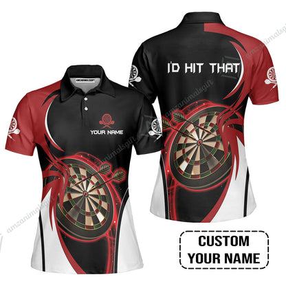 Personalised Darts Long Polo Shirt, I'D Hit That Darts Red Black Background Custom Name Long Polo Shirt