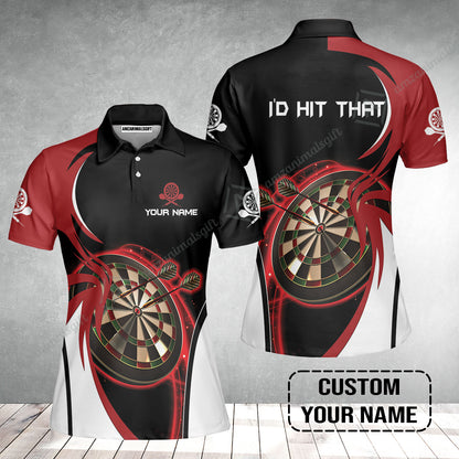 Personalised Darts Women Polo Shirt, I'D Hit That Darts Red Black Background Custom Name Women Polo Shirt