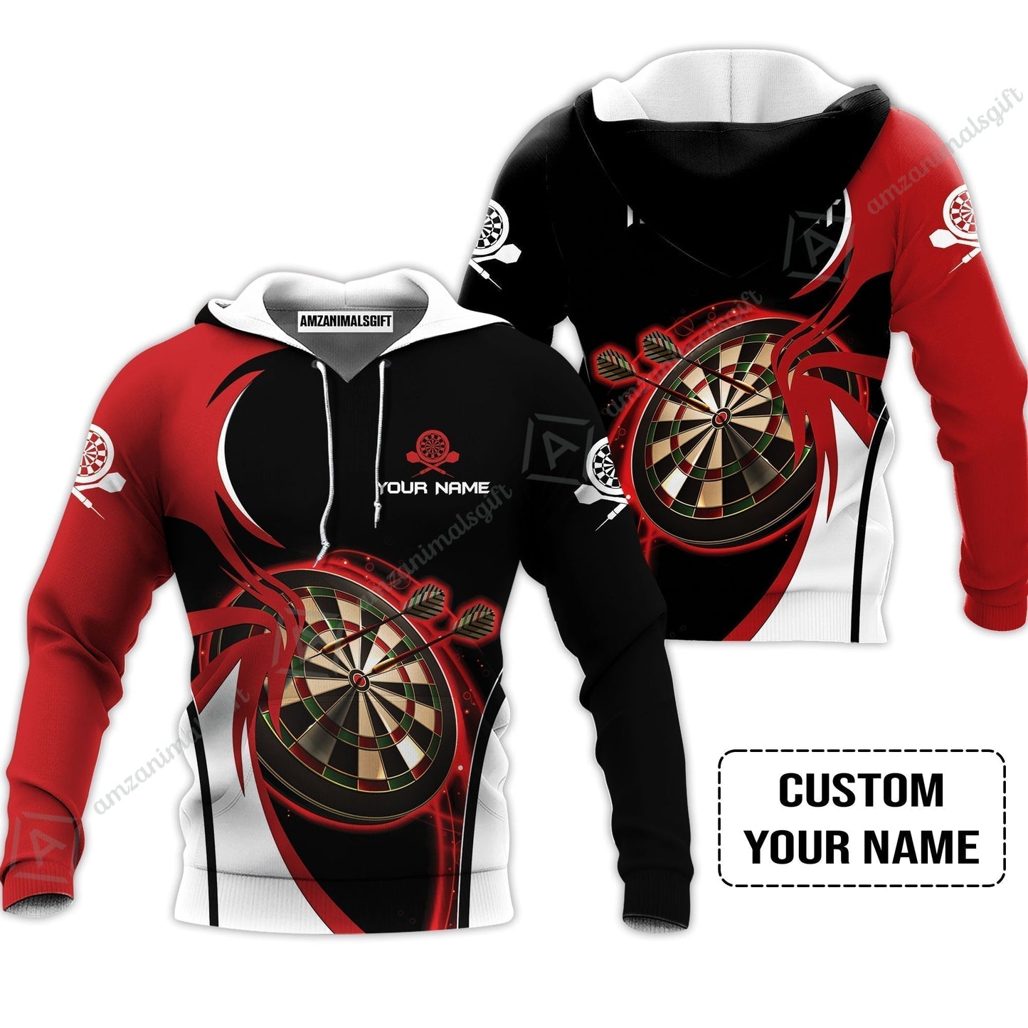 Personalised Darts T-Shirt, I'D Hit That Darts Red Black Background Custom Name T-Shirt