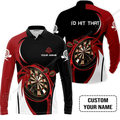 Personalised Darts Women Polo Shirt, I'D Hit That Darts Red Black Background Custom Name Women Polo Shirt