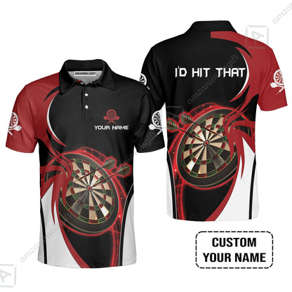 Personalised Darts Long Polo Shirt, I'D Hit That Darts Red Black Background Custom Name Long Polo Shirt