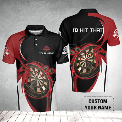 Personalised Darts Men Polo Shirts, I'D Hit That Darts Red Black Background Custom Name  Polo Shirts