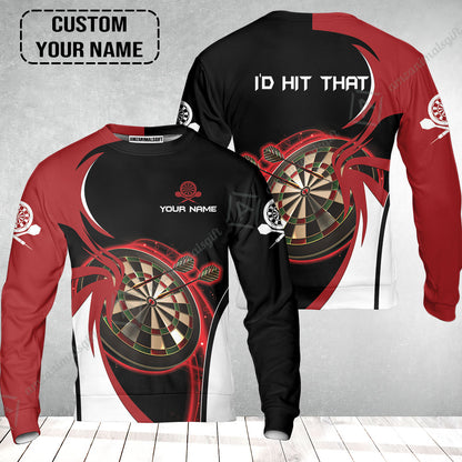 Personalised Darts Sweatshirt, I'D Hit That Darts Red Black Background Custom Name Sweatshirt