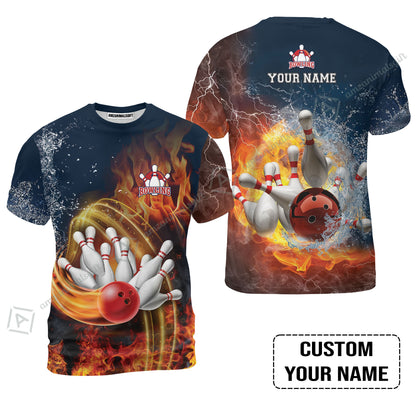 Bowling Custom Men Polo Shirt - Custom Name Red Bowl And Pins In Water And Fire Personalized Bowling Polo Shirt