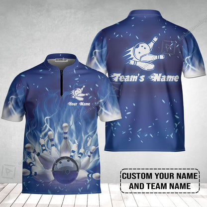 Bowling Jersey Custom Name - Bowling On Blue Fire Personalized Bowling Bowling Jersey