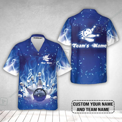 Bowling Hawaiian Shirt Custom Name - Bowling On Blue Fire Personalized Hawaiian Shirt