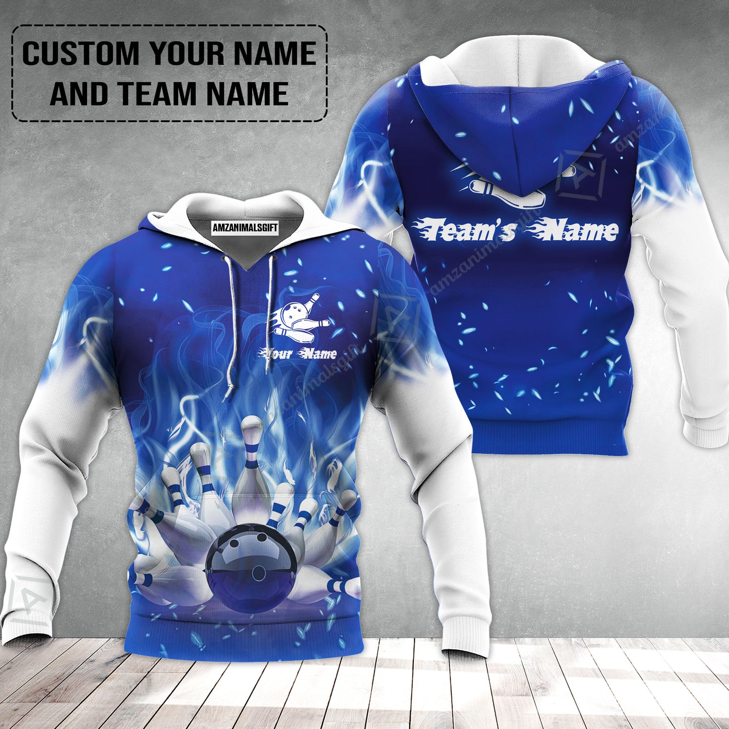 Hoodie Bowling Custom Name - Bowling On Blue Fire Personalized Bowling Hoodie