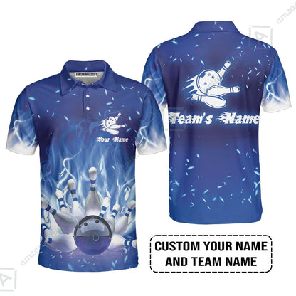 Bowling Jersey Custom Name - Bowling On Blue Fire Personalized Bowling Bowling Jersey