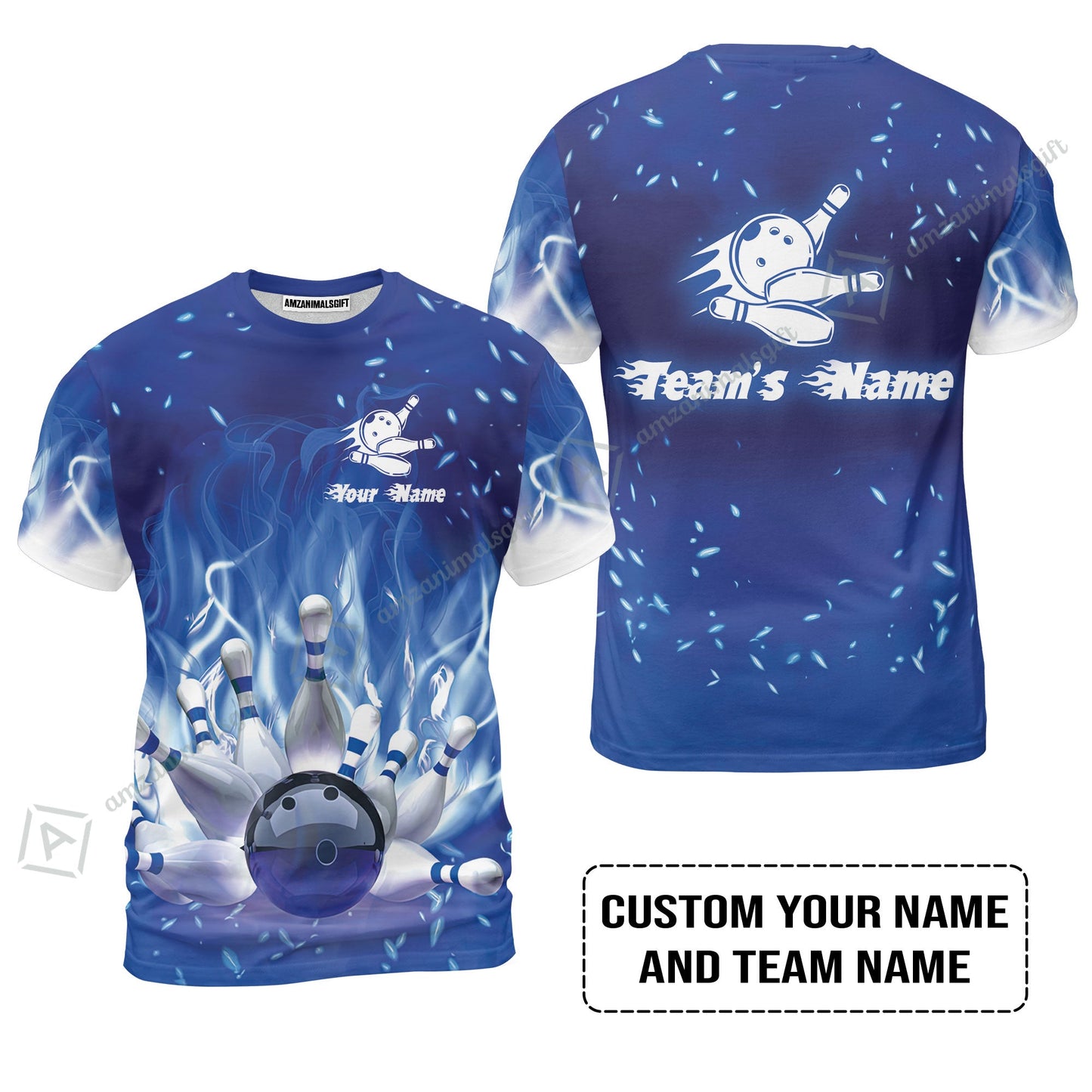 Bowling Long Polo Shirt Custom Name - Bowling On Blue Fire Personalized Bowling Long Polo Shirt