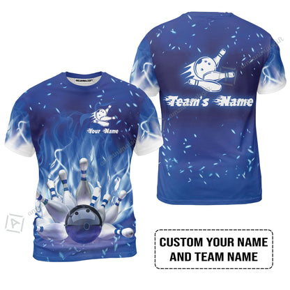 Bowling Hawaiian Shirt Custom Name - Bowling On Blue Fire Personalized Hawaiian Shirt