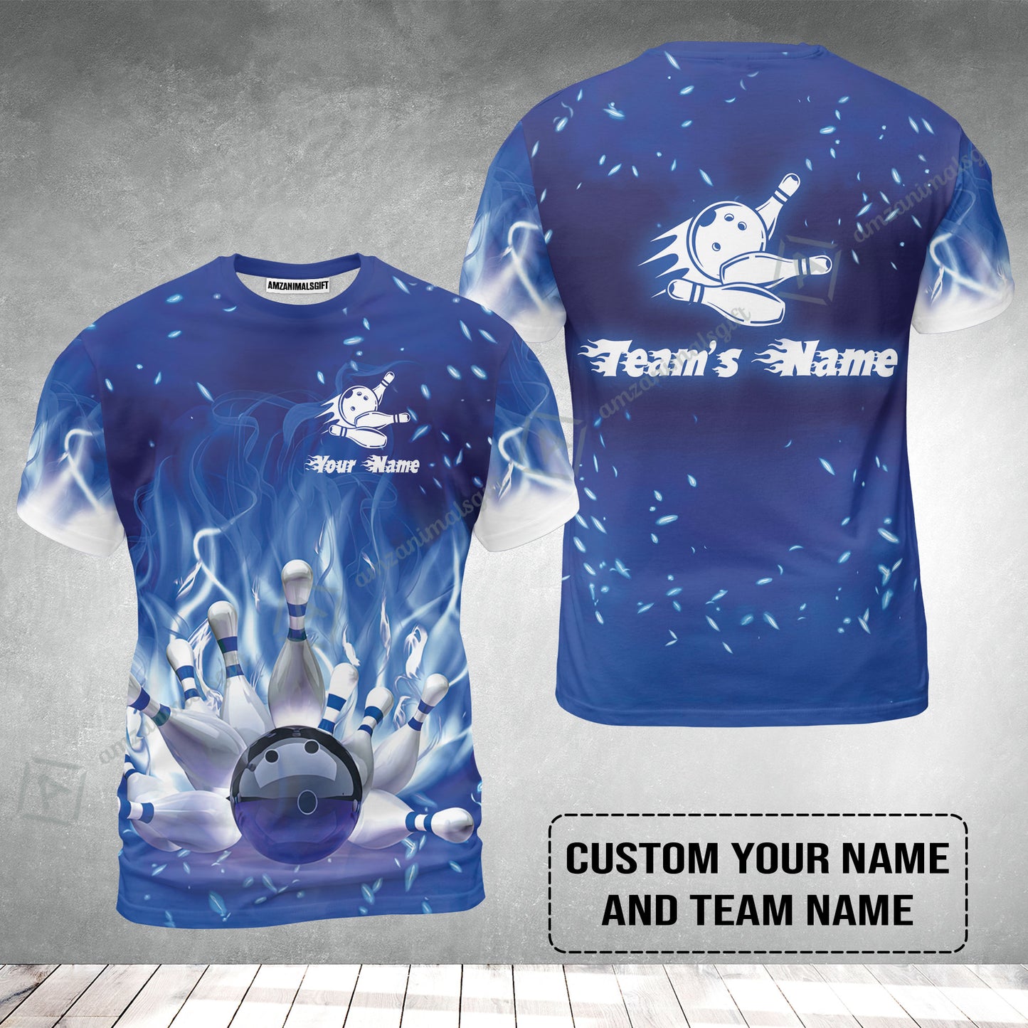 Bowling T-Shirt Custom Name - Bowling On Blue Fire Personalized T-Shirt