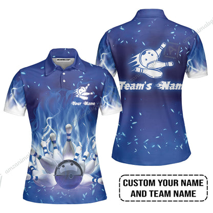 Bowling Jersey Custom Name - Bowling On Blue Fire Personalized Bowling Bowling Jersey