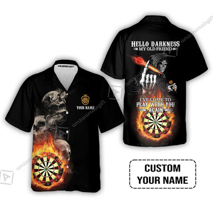 Darts Custom Name Long Polo Shirt, Skull Personalized Long Polo Shirt , Hello Darkness My Old Friend I've Come To Play With You Again