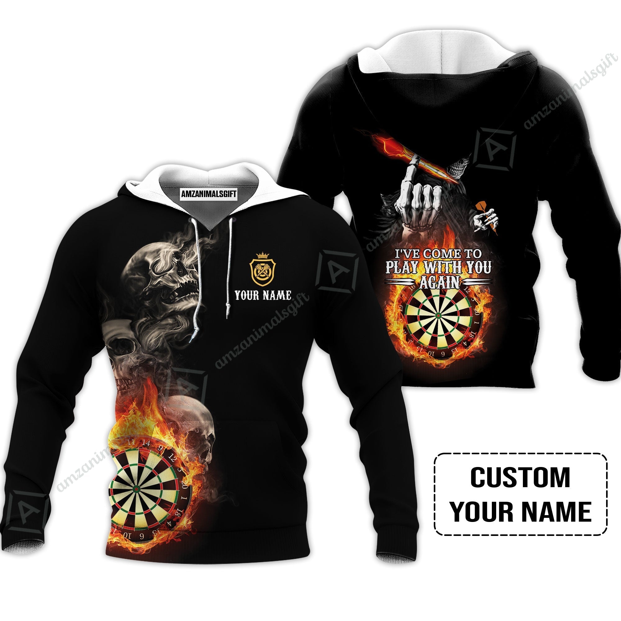 Darts Custom Name Hoodie, Skull Personalized Hoodie, Hello Darkness My Old Friend I've Come To Play With You Again