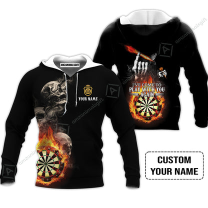 Darts Custom Name Long Polo Shirt, Skull Personalized Long Polo Shirt , Hello Darkness My Old Friend I've Come To Play With You Again