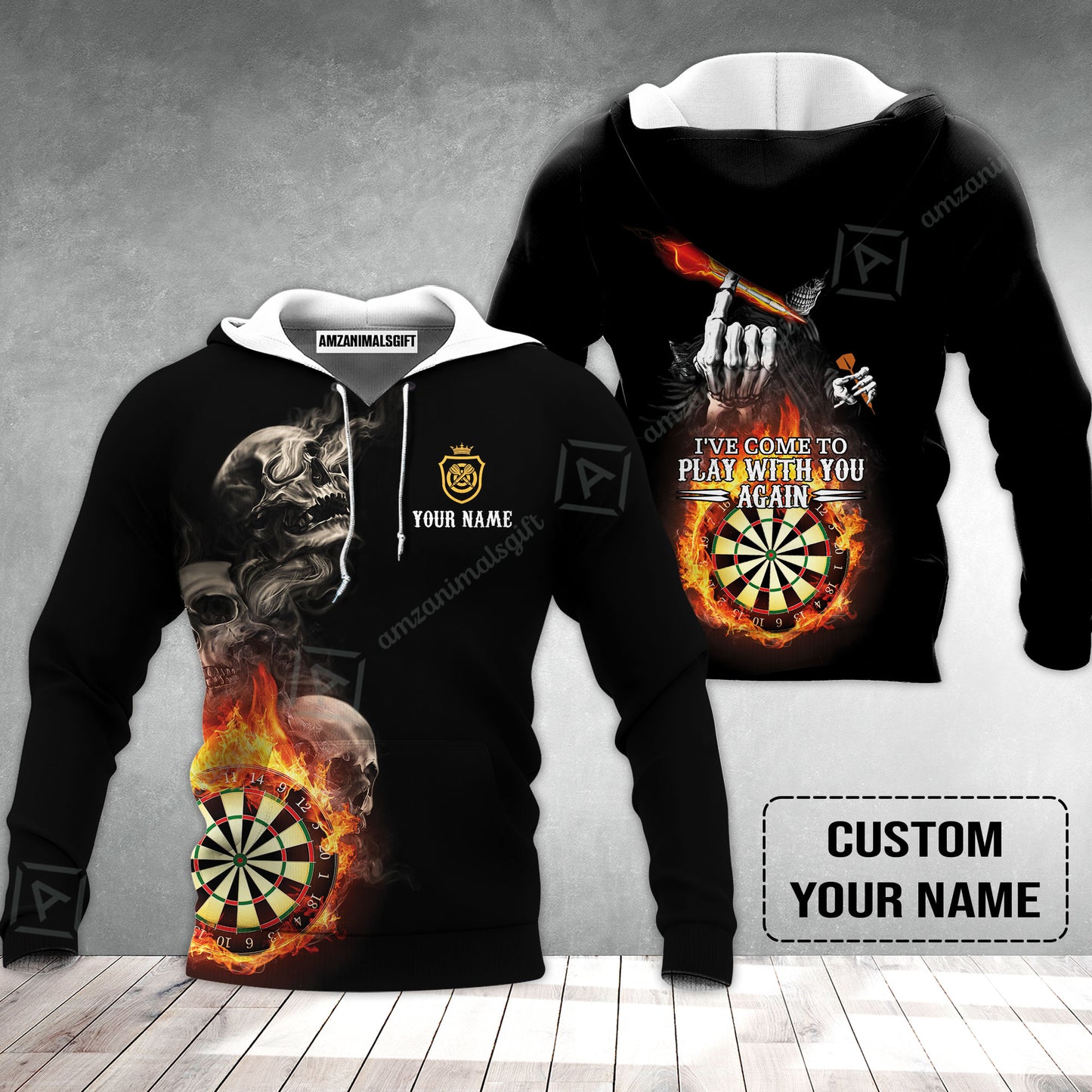 Darts Custom Name Hoodie, Skull Personalized Hoodie, Hello Darkness My Old Friend I've Come To Play With You Again