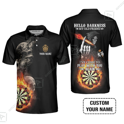 Darts Custom Name T-Shirt, Skull Personalized T-Shirt, Hello Darkness My Old Friend I've Come To Play With You Again