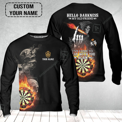 Darts Custom Name Sweatshirt, Skull Personalized Sweatshirt, Hello Darkness My Old Friend I've Come To Play With You Again