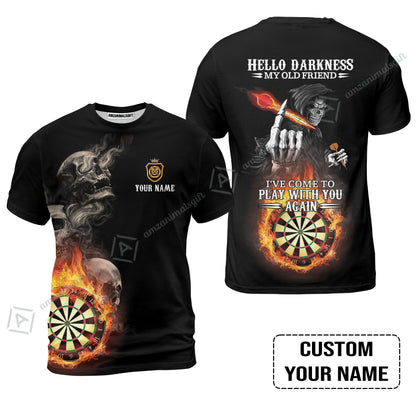 Darts Custom Name Long Polo Shirt, Skull Personalized Long Polo Shirt , Hello Darkness My Old Friend I've Come To Play With You Again