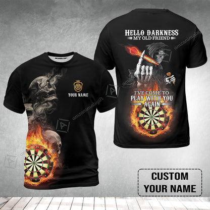 Darts Custom Name T-Shirt, Skull Personalized T-Shirt, Hello Darkness My Old Friend I've Come To Play With You Again