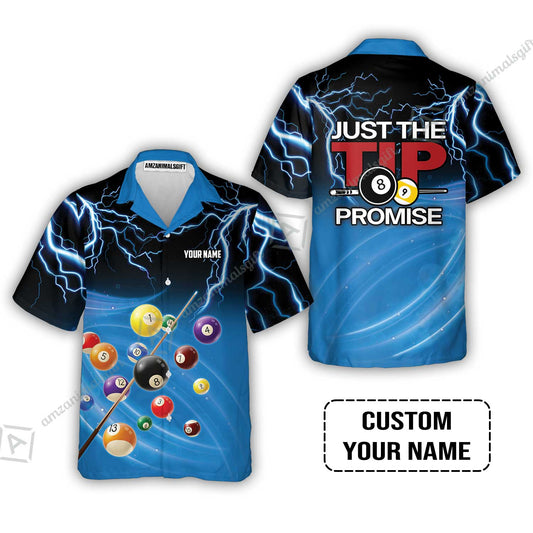 Custom Name Hawaiian Shirt, Personalized Thunder 8 Ball Pool Billiards Hawaiian Shirt, Gift For Billiard Lovers, Just The Tip I Promise