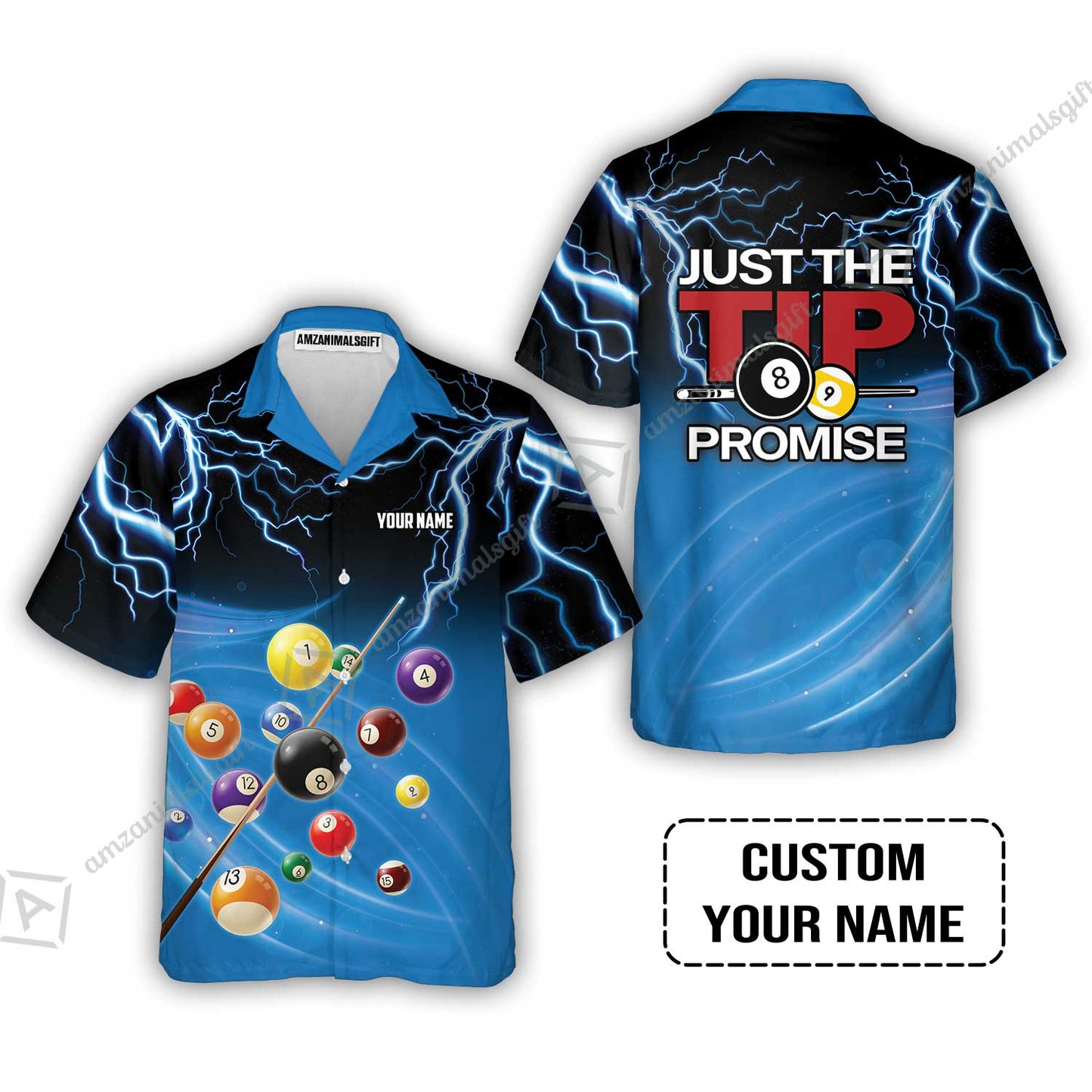 Custom Name Long Polo Shirt, Personalized Thunder 8 Ball Pool Billiards Polo Shirts, Gift For Billiard Lovers, Just The Tip I Promise