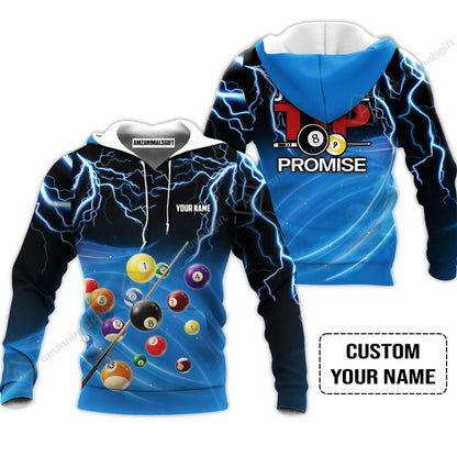 Custom Name T-Shirt, Personalized Thunder 8 Ball Pool Billiards T-Shirt, Gift For Billiard Lovers, Just The Tip I Promise
