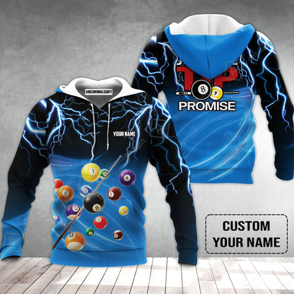 Custom Name Hoodie, Personalized Thunder 8 Ball Pool Billiards Hoodie, Gift For Billiard Lovers, Just The Tip I Promise